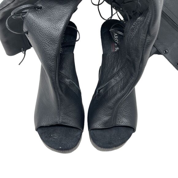 Karo's Shoes Womens Creative Thigh High Knee Boots Platform Open Toe Black 7 - Picture 9 of 12